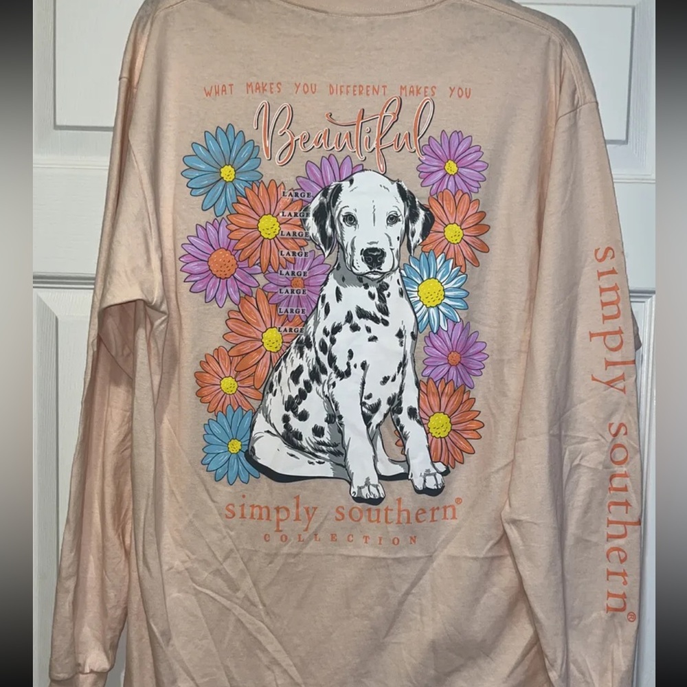 Simply Southern Long Sleeve pastel Dalmatian Graphics T Shirt Women's. Size L